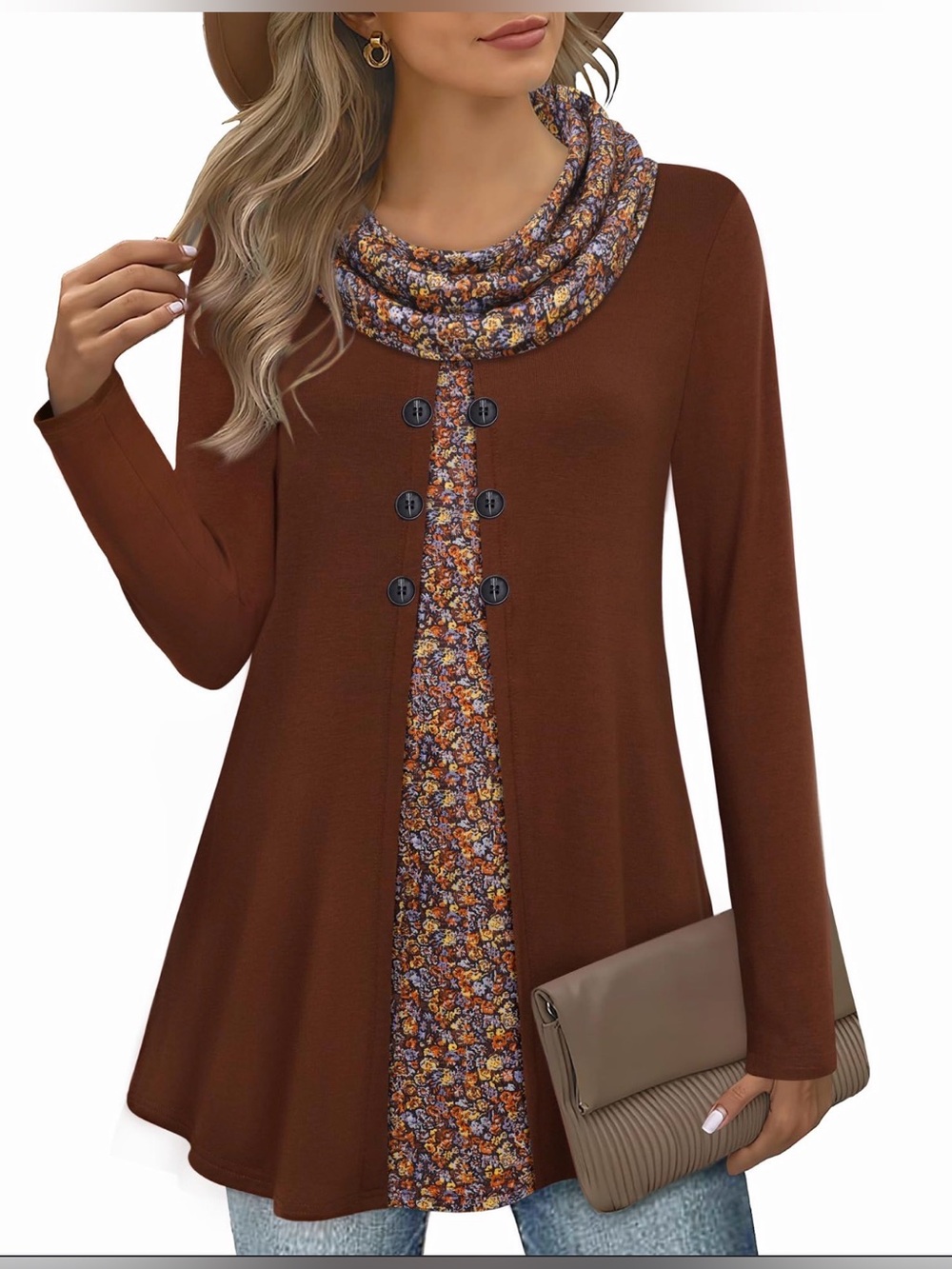 Bebonnie women’s long sleeve tunic top crewneck button down tunic top